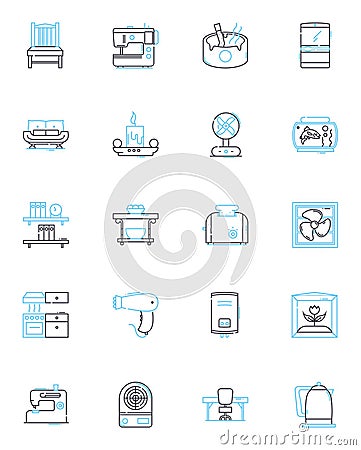 Domestic electronics linear icons set. Television, Kitchen, Vacuum, Blender, Heaters, Humidifier, Hairdryer line vector Vector Illustration