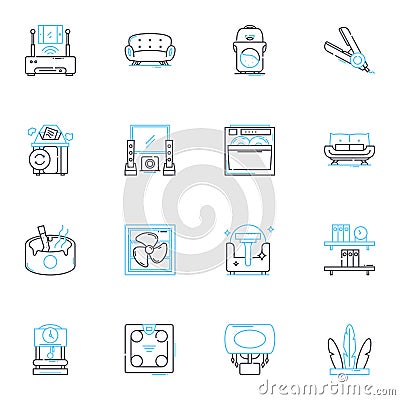 Domestic electronics linear icons set. Television, Kitchen, Vacuum, Blender, Heaters, Humidifier, Hairdryer line vector Vector Illustration