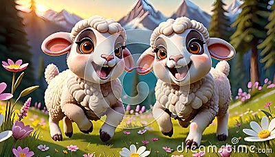 Domestic farm sheep happy hilarious face comedy Cartoon Illustration