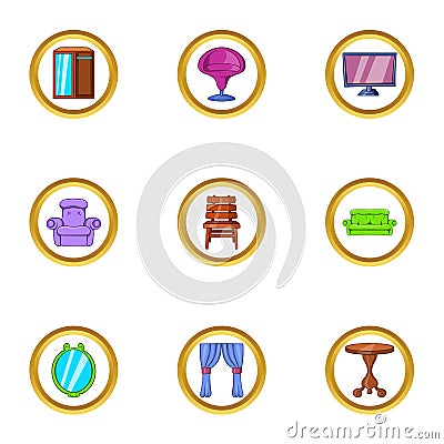 Domestic furniture icon set, cartoon style Vector Illustration