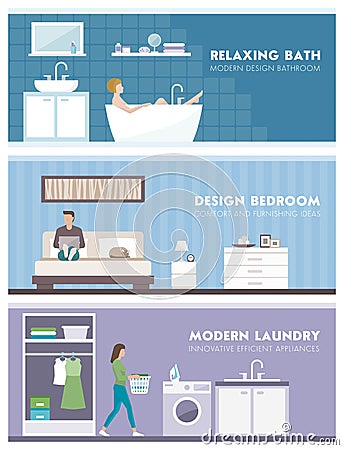 Domestic life banner set Vector Illustration