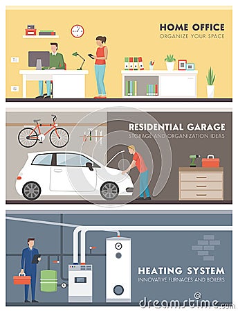 Domestic life banner set Vector Illustration