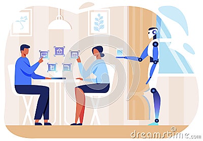 Domestic Personal Robot for People Assistance Vector Illustration