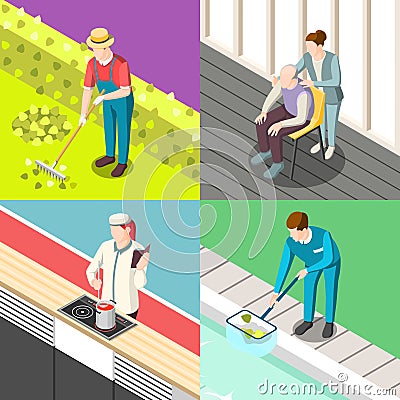 Domestic Servant Isometric Design Concept Vector Illustration