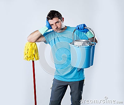 domestic service man or stressed husband housework washing holdi Stock Photo