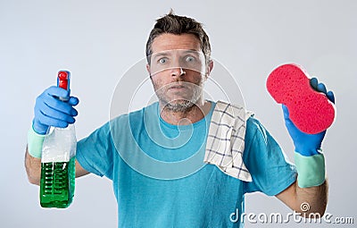 Domestic service man or tired husband angry and stressed house c Stock Photo