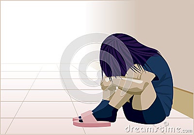 Domestic violence, child, depression, abuse, beat, girl, child, violence against women Vector Illustration