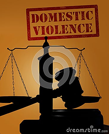 Domestic Violence and gavel with scales Stock Photo