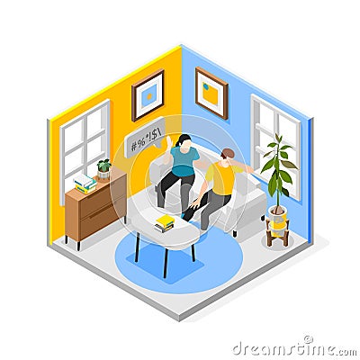 Domestic Violence Isometric Composition Vector Illustration