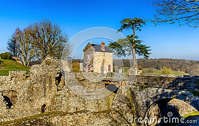 Domfront-The Castle`s Bridge Editorial Stock Photo