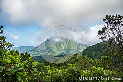 Dominica Island boiling lake mountain view Stock Photo