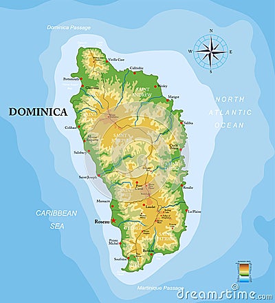 Dominica island highly detailed physical map Vector Illustration