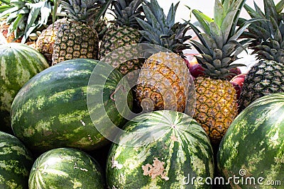 Dominican Republic: a truck selling fresh fruit on the side of the road. Typical Stock Photo