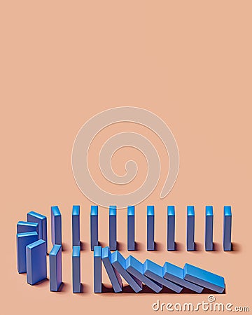 Domino.The blocks are pushing with blank background. Trends and problems concept Stock Photo