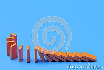 Domino.The blocks are pushing with blank background. Trends and problems concept Stock Photo