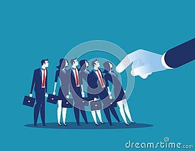 Domino Effect. Manager pushes employee standing in row. Concept business chain reaction vector illustration Vector Illustration