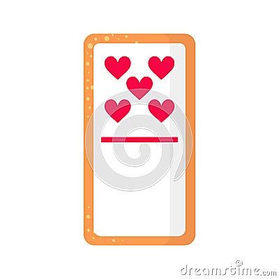 Domino five by zero hearts bone cookie with heart for Valentine`s Day or wedding Vector Illustration