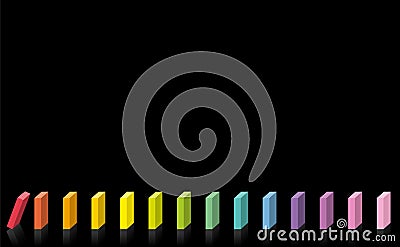 Domino Line Colorful Chain Reaction Row Black Background Vector Illustration