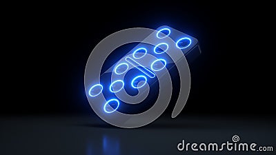 Domino Modern Design 5x5 Dots With Neon Blue Lights Isolated On The Black Background - 3D Illustration Stock Photo