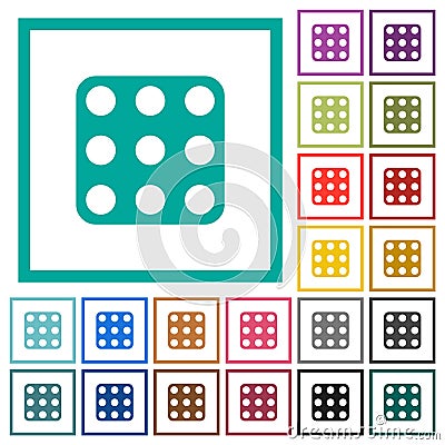Domino nine flat color icons with quadrant frames Stock Photo