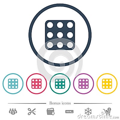 Domino nine flat color icons in round outlines Stock Photo