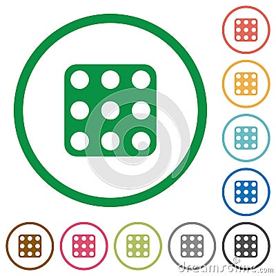 Domino nine flat icons with outlines Stock Photo