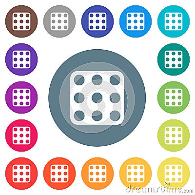 Domino nine flat white icons on round color backgrounds Stock Photo