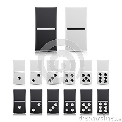 Domino Set Vector. Black And White Illustration. Realistic Dominoes Collection On White. Vector Illustration