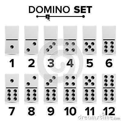 Domino Set Vector Realistic Illustration. White Color. Dominoes Bones On White. Modern Collection Vector Illustration