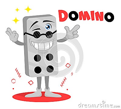 Domino vector funny logo. Cute cartoon character. Brick Game mascot. Outdoor game sticker. Design for print, emblem, t-shirt, part Vector Illustration