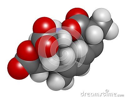 Domoic acid algae poison molecule. Responsible for amnesic shellfish poisoning (ASP). 3D rendering. Atoms are represented as Stock Photo