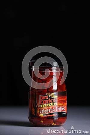 Don Enrico Mexicano, Jalapeno Chillies jar Editorial Stock Photo