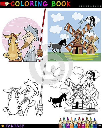 Don Quixote for coloring Vector Illustration