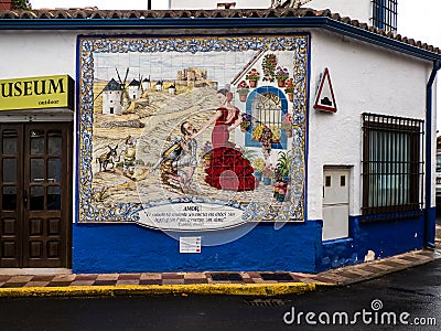 Don Quixote with Dulcinea mural at Puerto Lapice, La Mancha, Spain, Espana Editorial Stock Photo