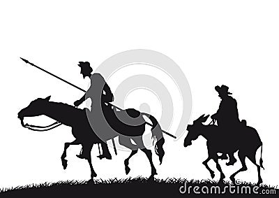 Don Quixote and Sancho Panza Vector Illustration