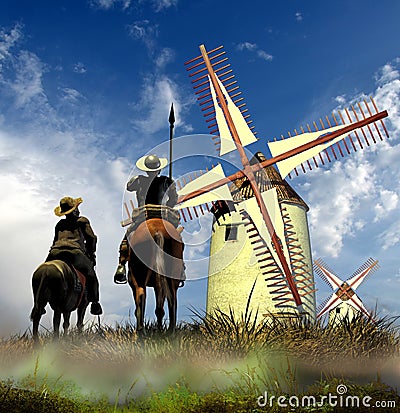 Don Quixote and Sancho Panza Stock Photo