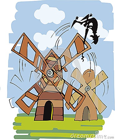 Don quixote and windmill Vector Illustration