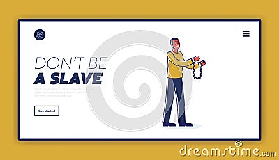 Don`t be slave landing page template with african american man in handcuffs Vector Illustration