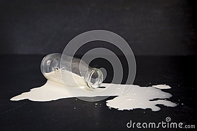 Spilled Milk on a Black Table Stock Photo