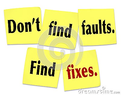 Don't Find Faults Find Fixes Saying Quote Sticky Notes Stock Photo