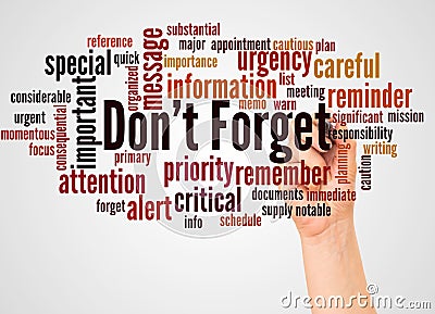 Don `t Forget word cloud and hand with marker concept Stock Photo