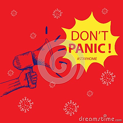 Don`t panic lettering with megaphone. Stock Photo