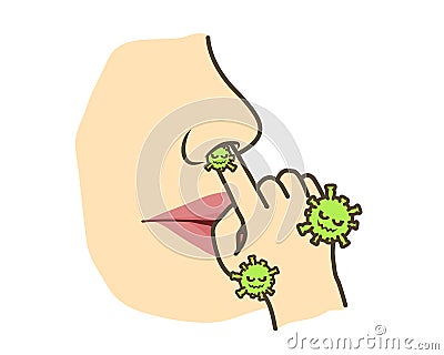 Don`t pick your nose. The virus enters the body. Vector Illustration