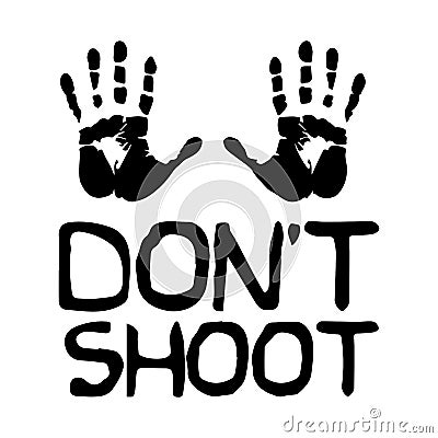 Don`t Shoot with Palms. Black and white illustration depicting do not shoot surrender peaceful hands up sign icon. EPS Vector Vector Illustration