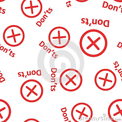 Don\'ts sign icon seamless pattern background. Unlike vector illustration on black round background with long shadow. No business Vector Illustration