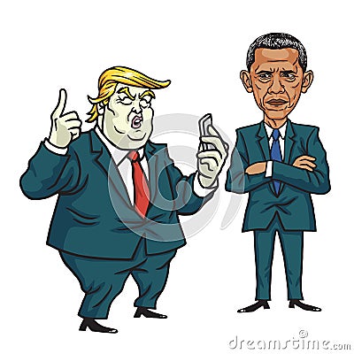 Donald Trump and Barack Obama. Cartoon Vector Illustration. June 28, 2017 Vector Illustration