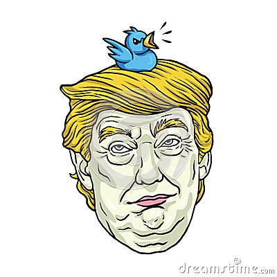 Donald Trump with His Pet Bird. Cartoon Caricature Portrait Illustration Vector. November 1, 2017 Vector Illustration