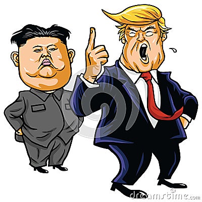 Donald Trump with Kim Jong-un Cartoon Vector. April 26, 2017 Vector Illustration