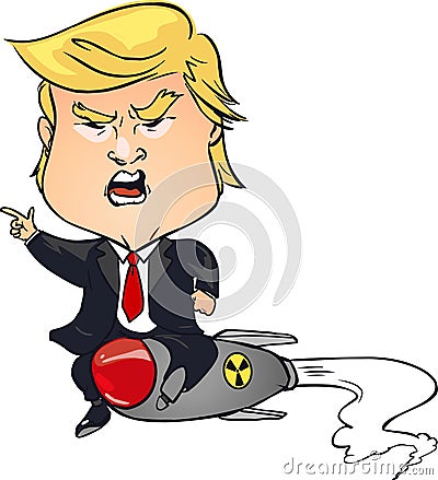 Donald trump on nuclear missile cartoon vector image Vector Illustration