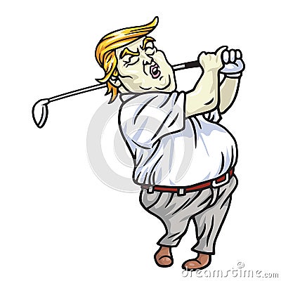 Donald Trump Playing Golf. Cartoon Vector Illustration. May 2, 2017 Vector Illustration